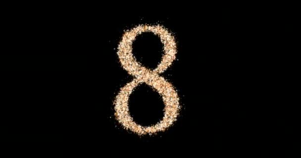 Gold glitter number 8 loop. A figure of sparkling particles. 3d animation — Stock Video