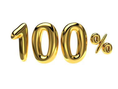 Yüzde yüz indirim. Numara şeklinde altın renkli parlak bir balon. 3d oluşturma