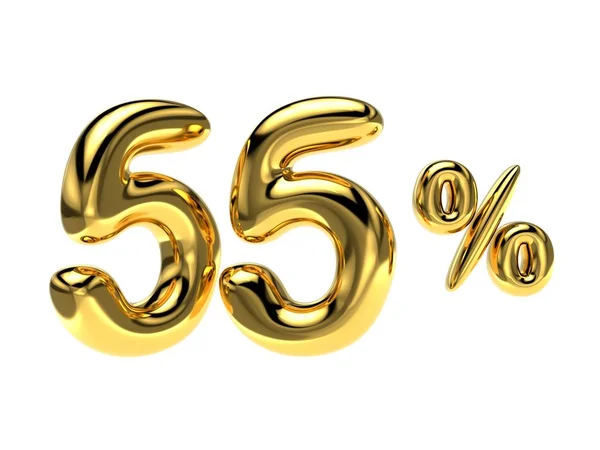 55%割引。数字の形をした金色の光沢のある風船 — ストック写真