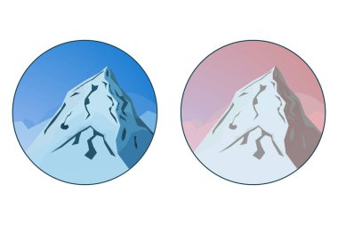 Manzara mavi dağ ile iki rozetleri vektör ve kırmızı renk taklit mavi ve altın saat. Dağlar logo öğesi.