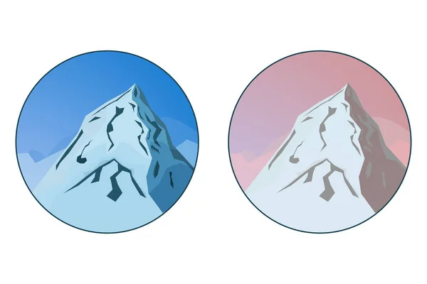 Manzara mavi dağ ile iki rozetleri vektör ve kırmızı renk taklit mavi ve altın saat. Dağlar logo öğesi.