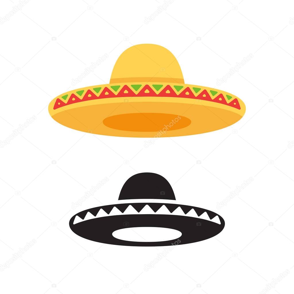 Sombrero, Mexican hat vector icon or logo in color and black and white. Flat vector style illustration.