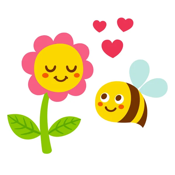 Caricature abeille et fleur — Image vectorielle