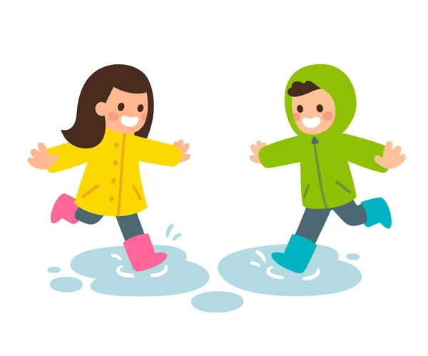 Kids playing in rain — Stock Vector