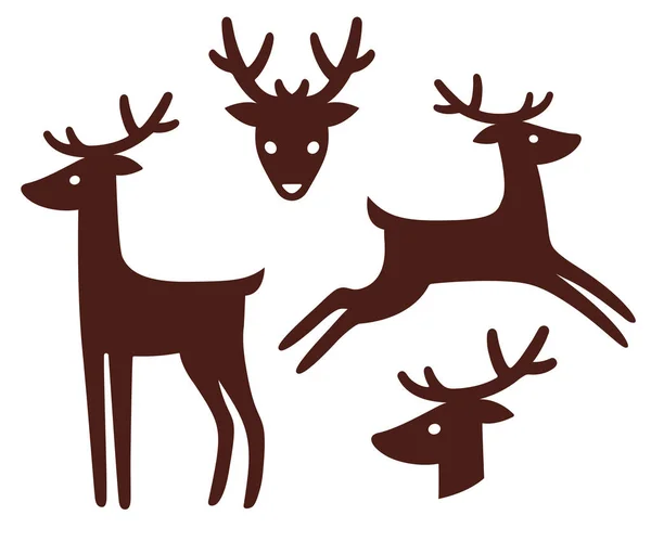 Cartoon deer silhouette set — Stock Vector