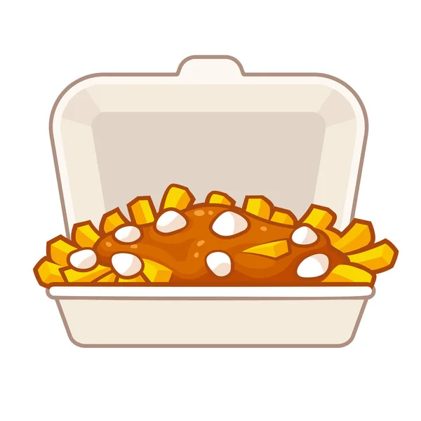 Poutine in takeout box — Stock Vector