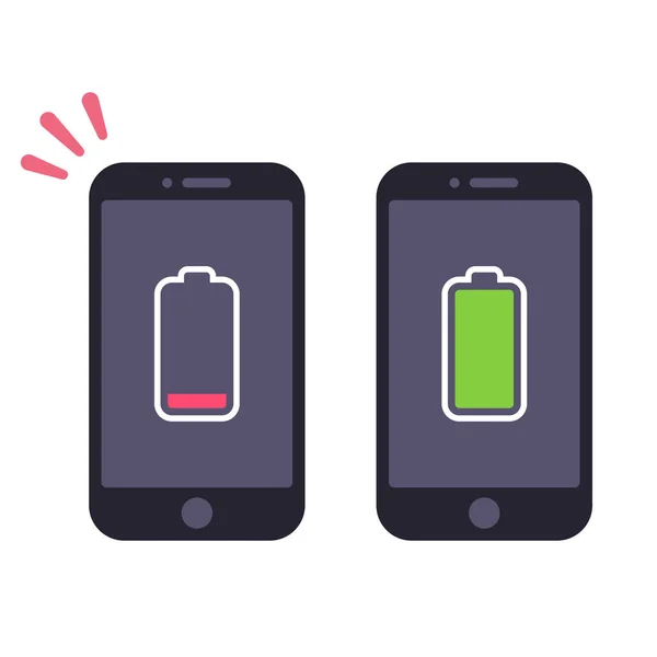 Низька батарея і заряджений смартфон — стоковий вектор