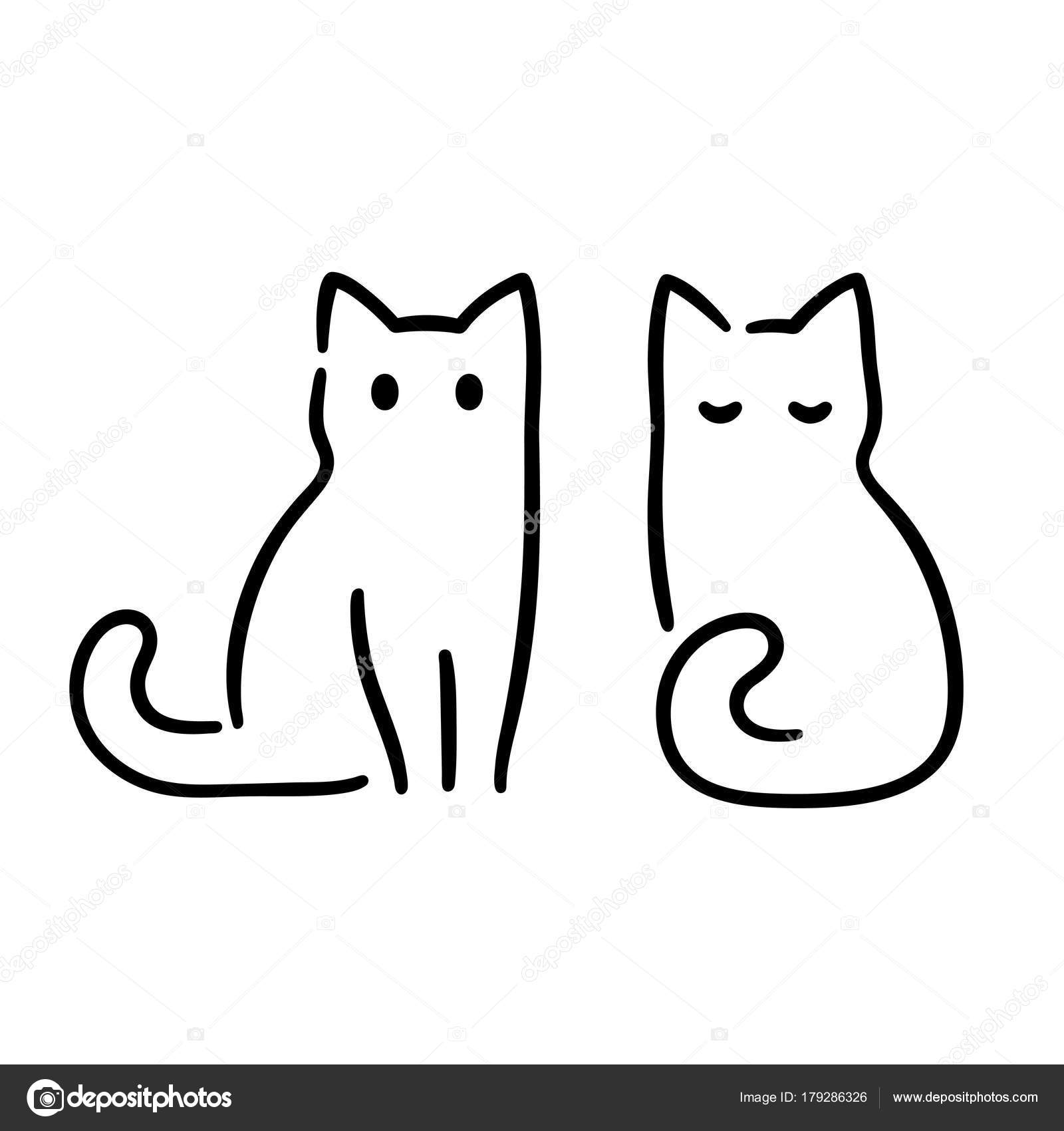 Continuous one line drawing of two cats in minimalism style. Cute