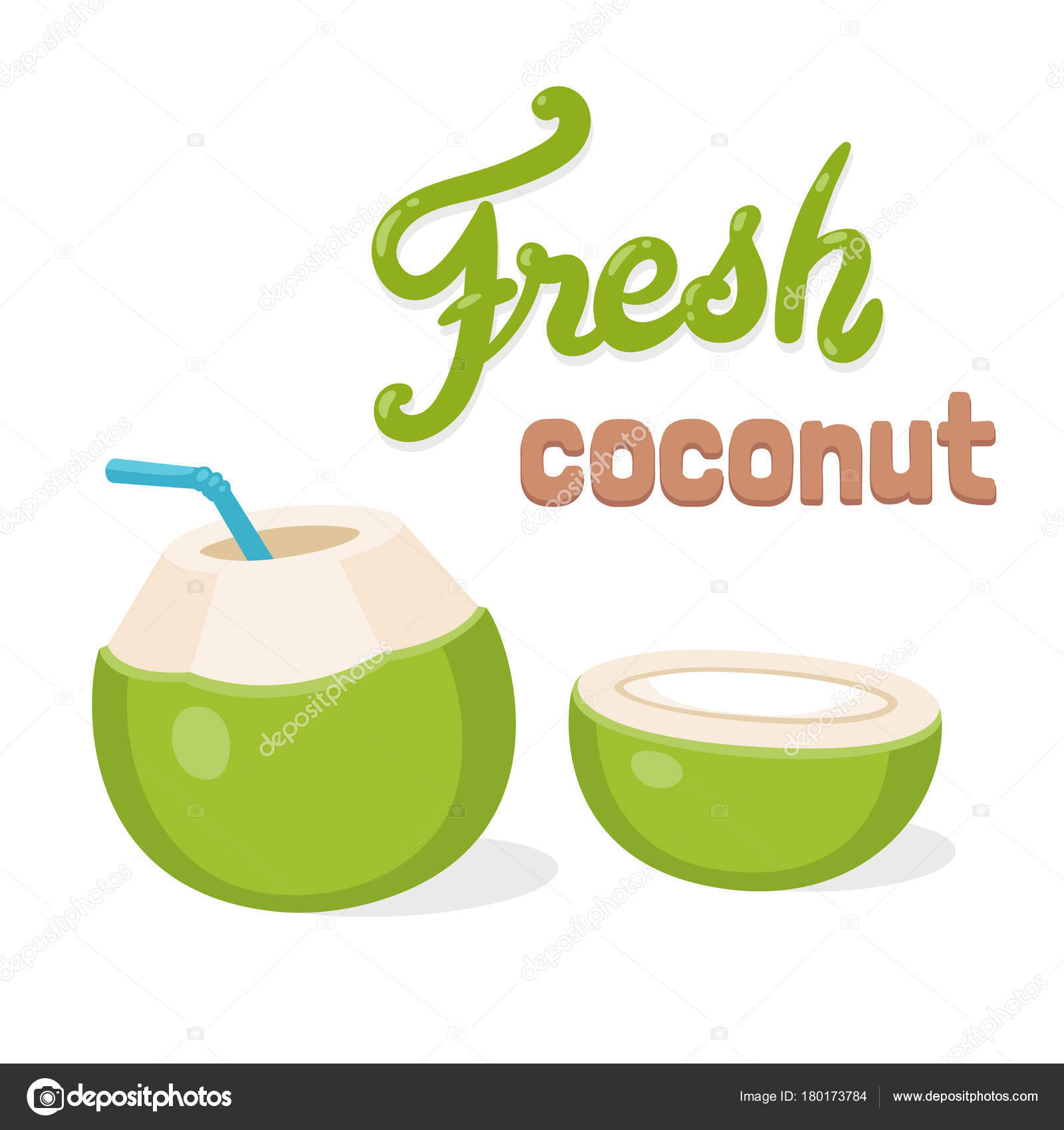 Apă Proaspătă Nucă Cocos Desen Animat Litere Nucă Cocos Verde Vector de  stoc de ©Sudowoodo 180173784