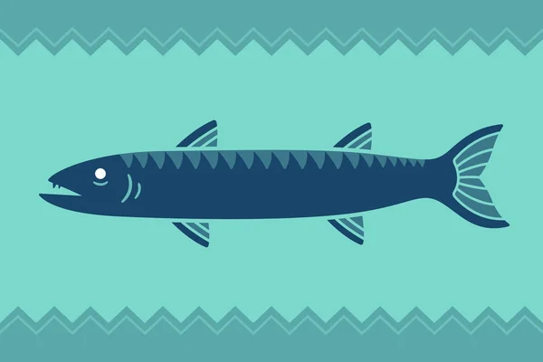 Cartone Animato Stilizzato Pesce Barracuda Turchese Con Bordi — Vettoriale Stock