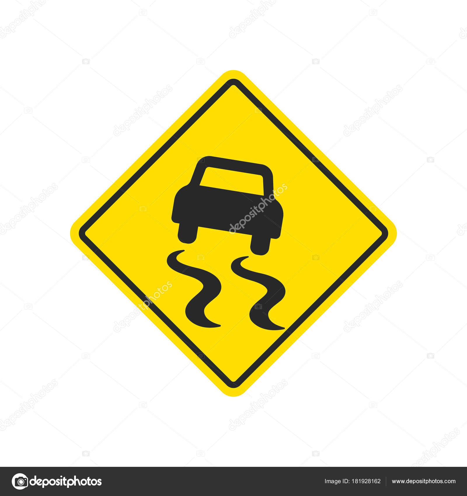 Slippery Road Warning Sign Skidding Car White Background Stock Vector
