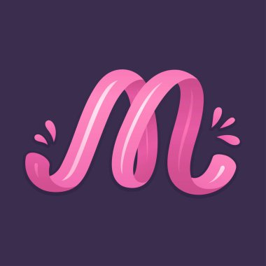 El dekoratif pembe ilk harf M siyah arka plan üzerine çekilmiş..