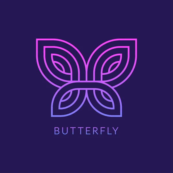 Design Logotipo Borboleta Geométrica Estilizada Fundo Roxo Escuro — Vetor de Stock