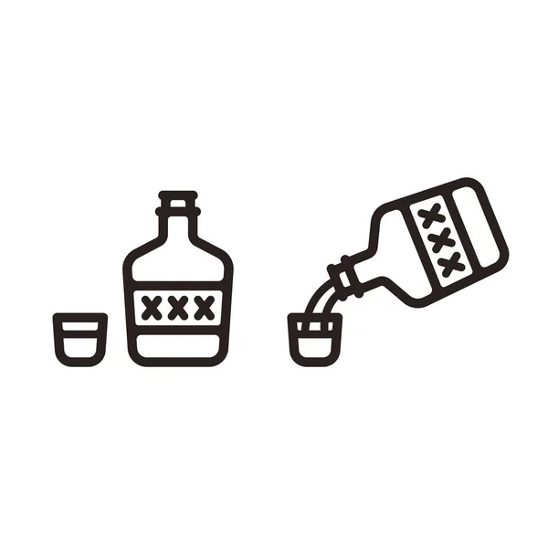 Bouteille d'alcool et verre à liqueur — Image vectorielle