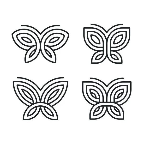 Dört Stilize Geometrik Kelebek Sembolleri Celtic Knot Tarzı Dövme Tasarım — Stok Vektör