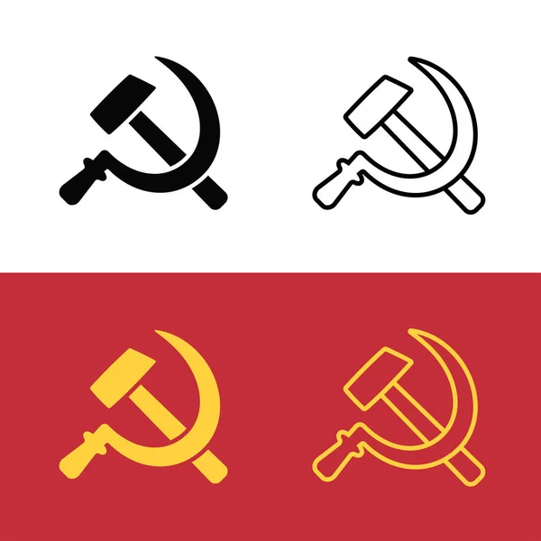 Soviet Hammer Sickle Icon Set Communist Symbol Ussr Flag Line — Stock Vector