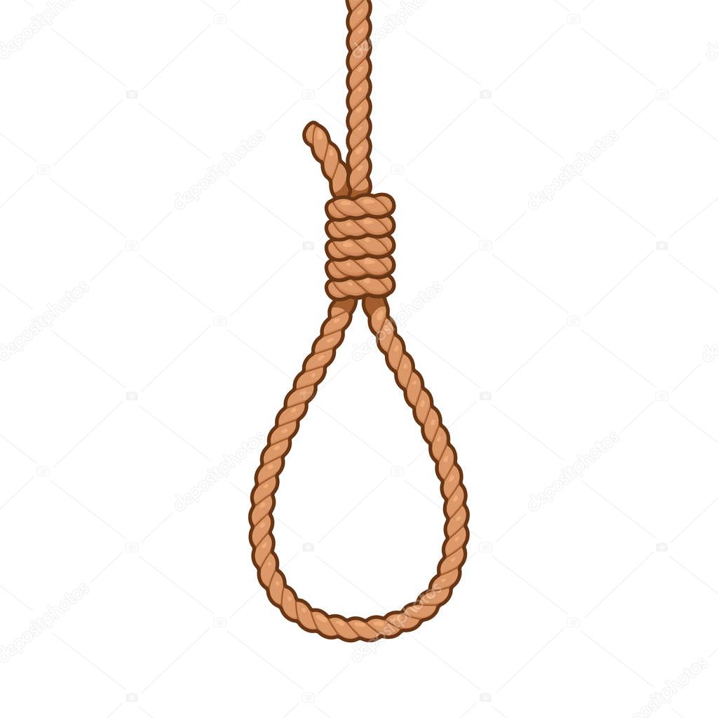 Hangman noose rope knot, cartoon style drawing. Suicide and death by hanging vector illustration.