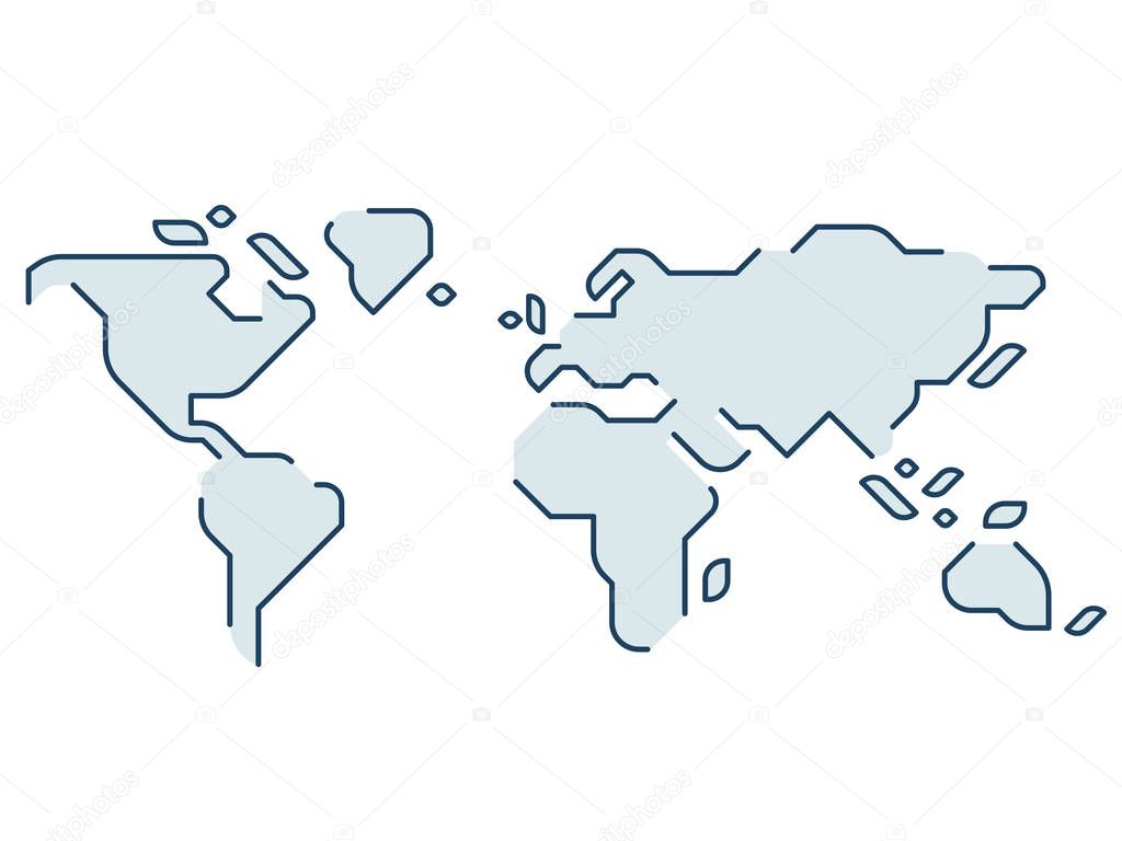 simple world map in minimal line icon style, vector, illustration 