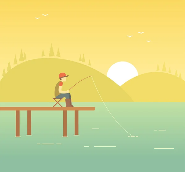 Pesca no lago ilustração — Vetor de Stock