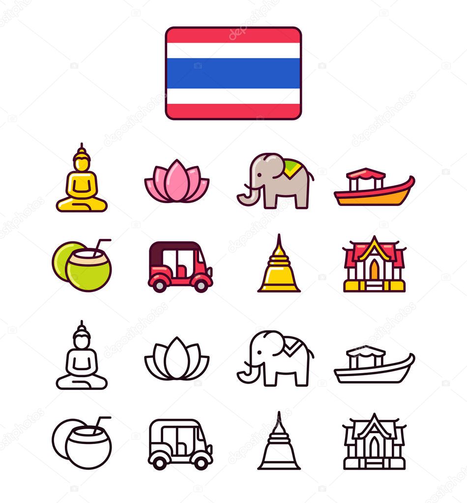 Thailand icons set