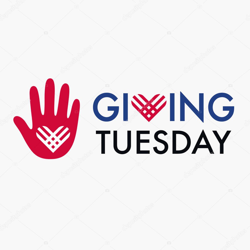 Giving Tuesday, global day of charitable giving. Helping hand with heart shape. Charity campaign banner design, vector illustration.