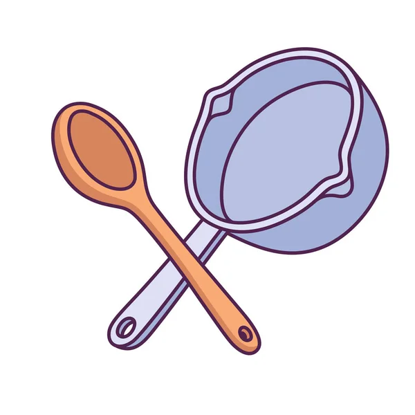 十字木勺子和锅子 — 图库矢量图片
