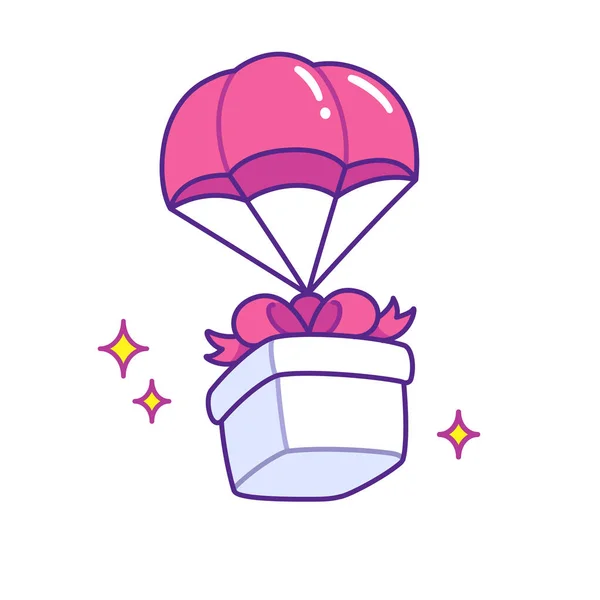 Caja regalo de dibujos animados con paracaídas — Vector de stock