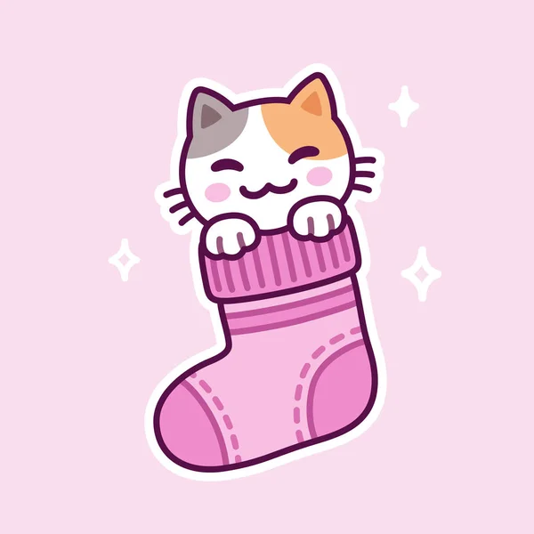 Lindo gato de dibujos animados en calcetín — Vector de stock