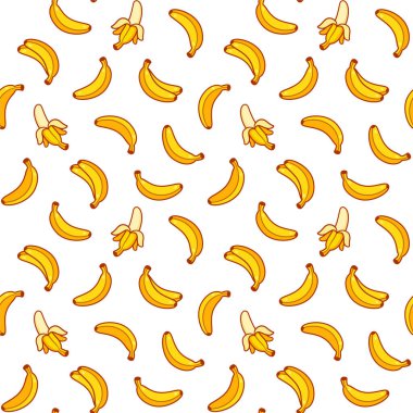 Çizgi filmdeki muz pürüzsüz desen. Parlak el beyaz arka planda sarı muzlar çizdi. Vektör klibi sanat illüstrasyonu koleksiyonu.