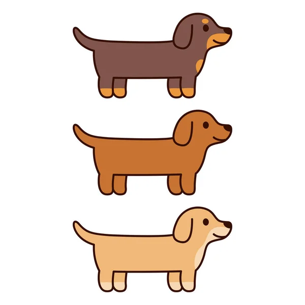 3つの漫画Dachshunds 茶色とクリーム色 かわいいとシンプルな犬の絵セット ベクトルクリップアートイラスト — ストックベクタ