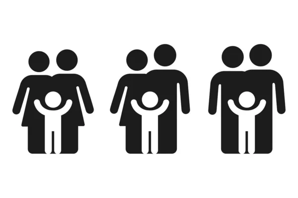 Couple Avec Enfant Dans Famille Traditionnelle Relation Homosexuelle Icônes Simples — Image vectorielle