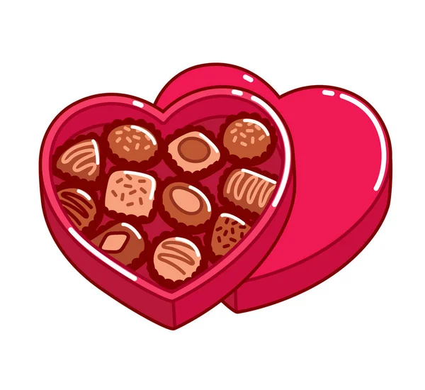 心を開いてチョコレートの形の箱 バレンタインデーの贈り物 孤立した漫画ベクトルクリップアートイラスト — ストックベクタ