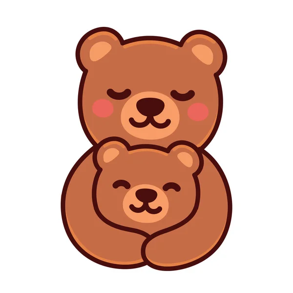 可爱的卡通熊妈妈抱着小宝宝 甜棕熊家庭画 简单的矢量剪贴画 Kawaii吉祥物或标志 — 图库矢量图片