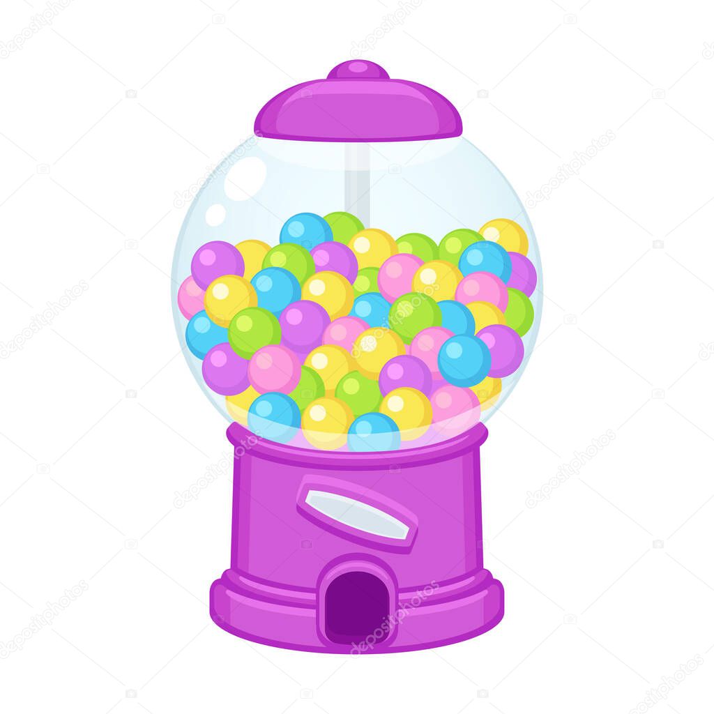 Old fashioned gumball machine. Cartoon candy or bubble gum dispenser, vector clip art illustration.