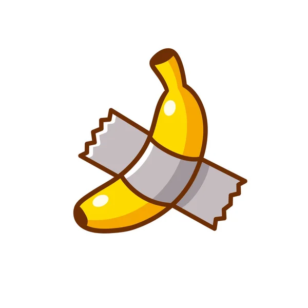 Banana Pegada Pared Con Cinta Adhesiva Pato Instalación Arte Moderno — Vector de stock