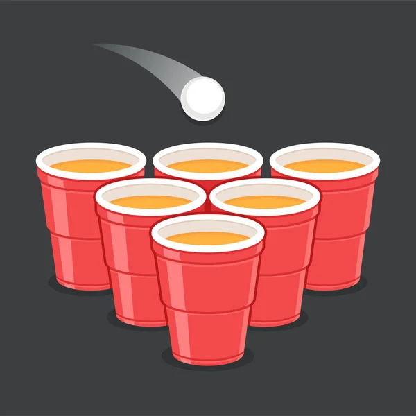 Tasses Plastique Red Beer Pong Avec Boule Illustration Vectorielle Jeu — Image vectorielle