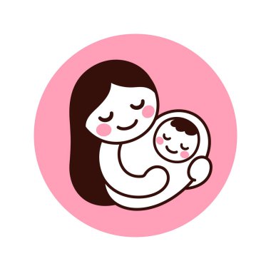 Annemin kucağında bebeğini taşırken güzel ve basit bir resim. Yeni doğmuş çocuğu olan bir kadının el çizimi. İzole edilmiş vektör klibi sanat illüstrasyonu.