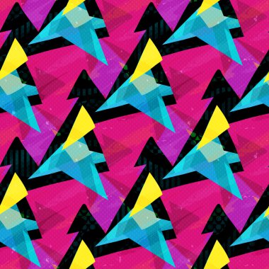 bir siyah arka plan seamless modeli pembe mavi ve sarı üçgenler