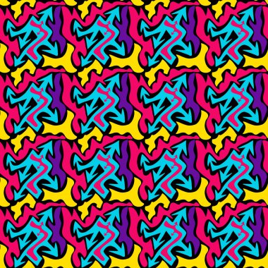 Grafiti parlak psychedelic Dikişsiz desen bir siyah arka plan vektör çizim üzerinde