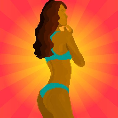 Kız renkli geometrik piksel sanat bir arka plan üzerinde