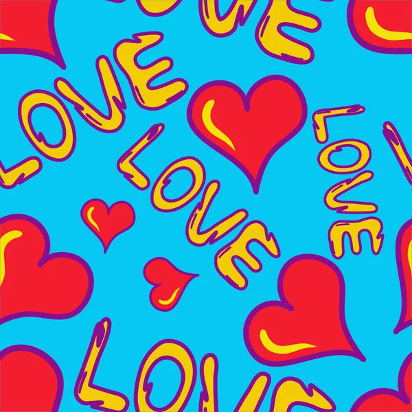 Graffiti farbige Herzen nahtlose Hintergrund Vektor Illustration der Grunge-Textur — Stockvektor