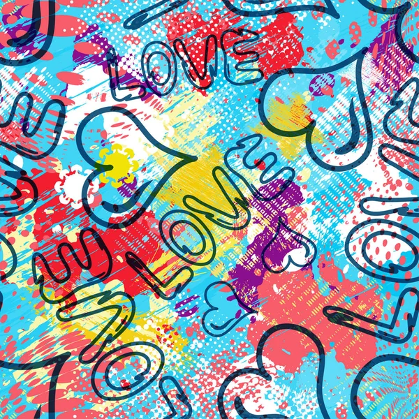 Graffiti dag van de Valentijnskaart naadloze achtergrond vectorillustratie van grunge textuur — Stockvector