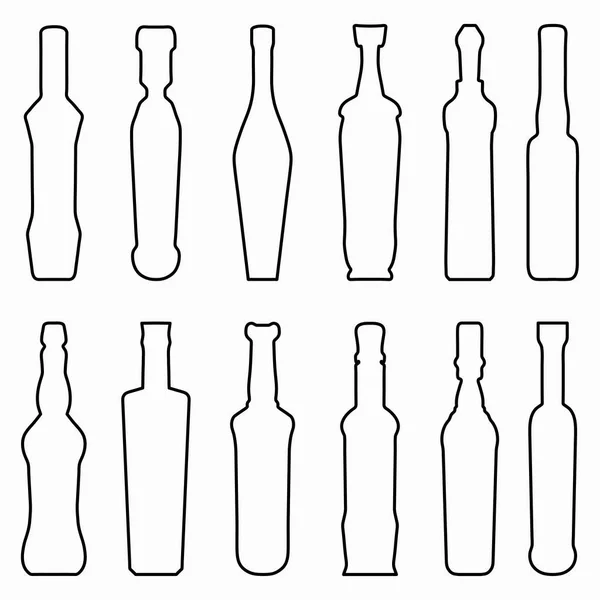 Black bottles glassware collection of symbols — Stock Vector
