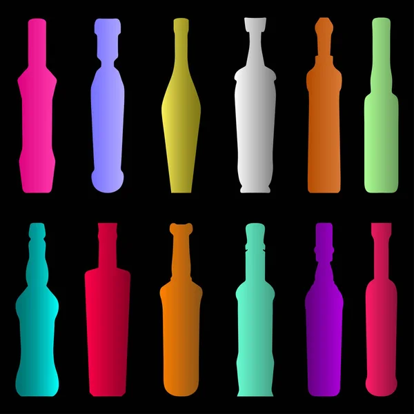 Botellas de colores de vidrio colección de símbolos — Vector de stock