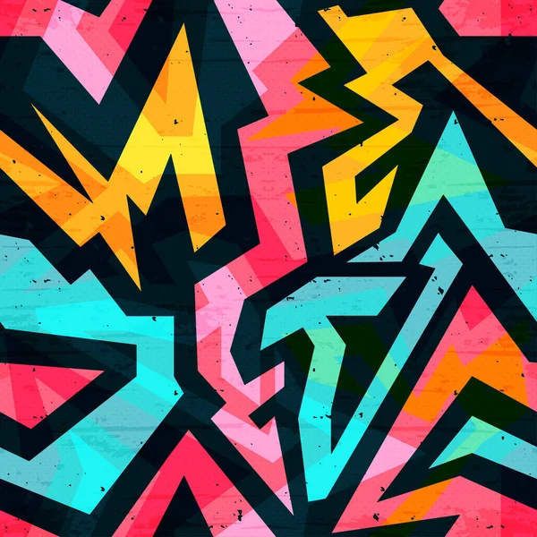 Graffiti luminoso modello psichedelico senza cuciture su uno sfondo nero vettoriale illustrazione — Vettoriale Stock