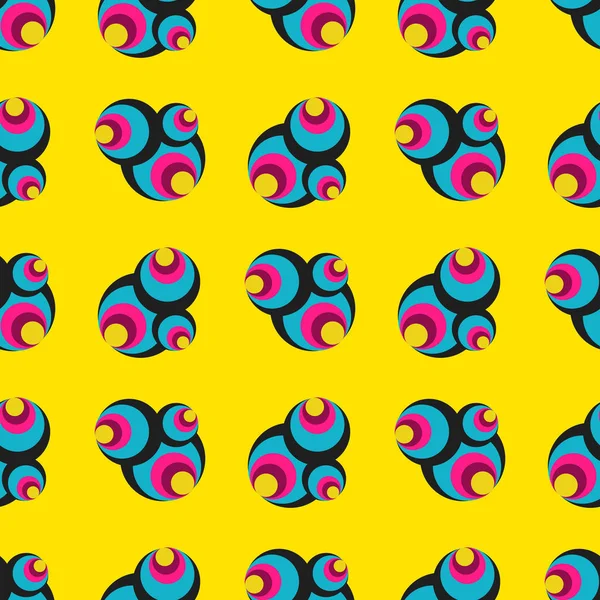 Círculos de color psicodélico sobre un fondo amarillo patrón geométrico sin costuras para su diseño — Vector de stock