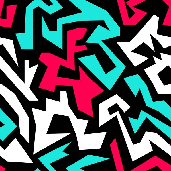 Luminoso graffiti geometrico effetto grunge pattern senza cuciture — Vettoriale Stock