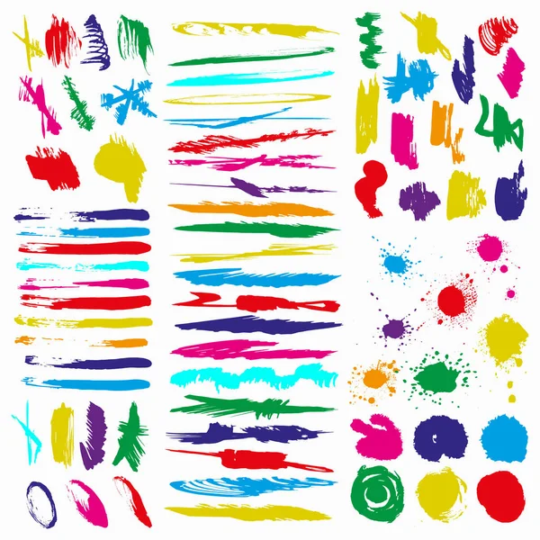 Colección de colores de trazos de tinta líneas de pincel de manchas y círculos — Vector de stock