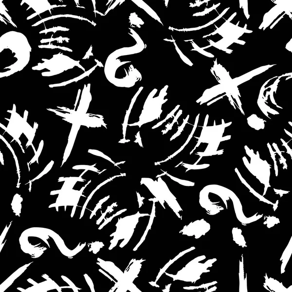 Monochrome seamless pattern on a black background in graffiti style — Stock Vector