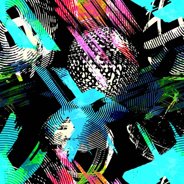 Color abstracto patrón étnico sin costuras en estilo graffiti con elementos de estilo urbano moderno — Vector de stock